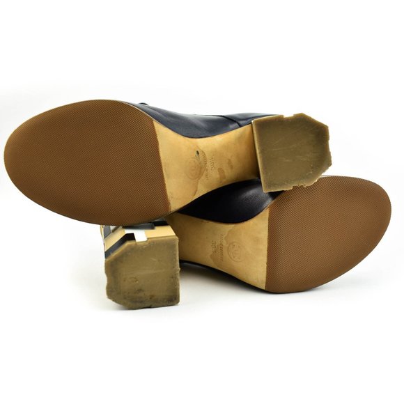 CHANEL: Navy Blue, Leather & "CC" Logo Ankle Boots - Picture 8 of 8